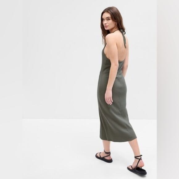 GAP ribbed halter midi dress in vintage palm XXL - Picture 3 of 12